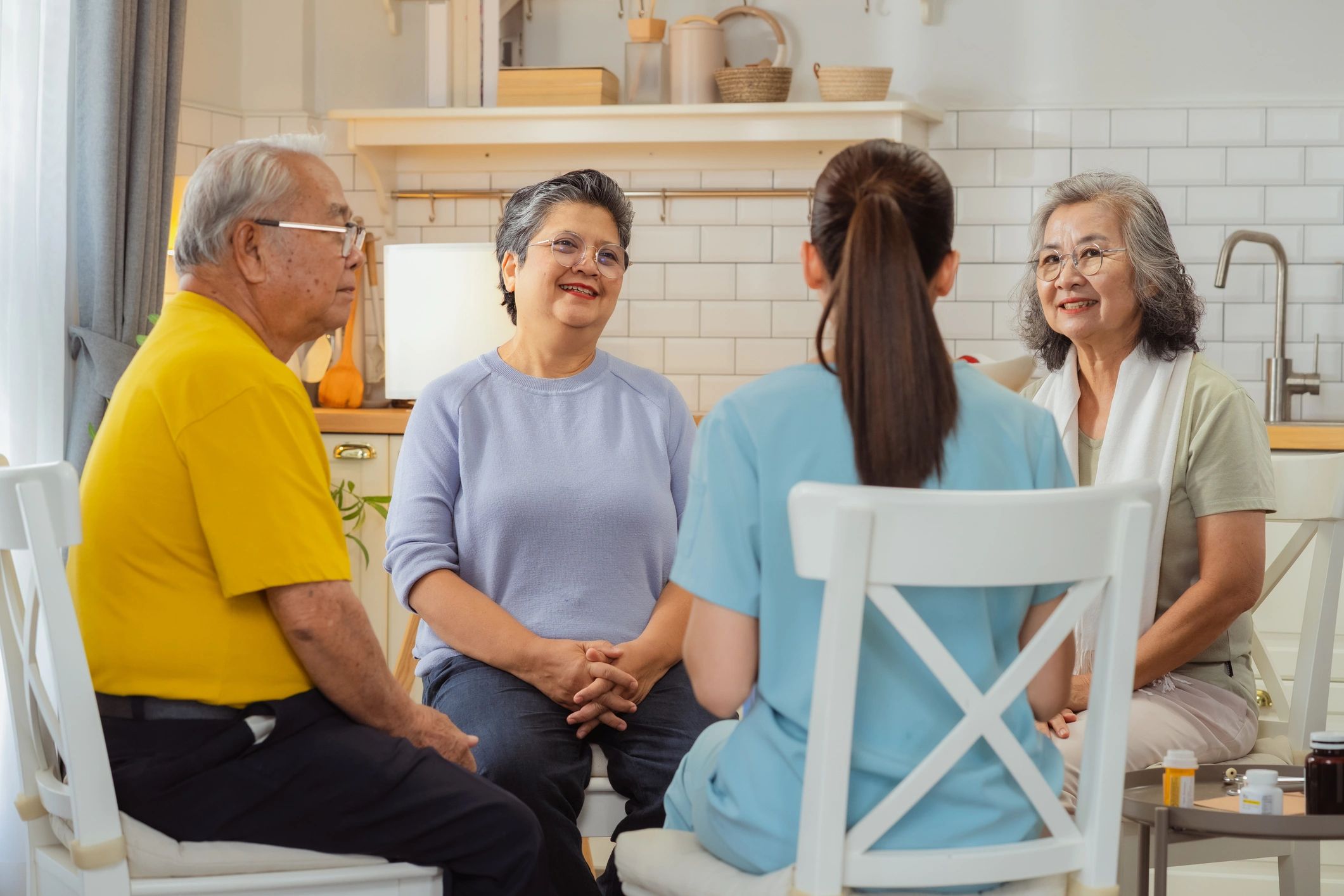 Seniors in a supportive wellness group
